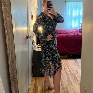 Elena Baldi floral green lined high-low dress size large